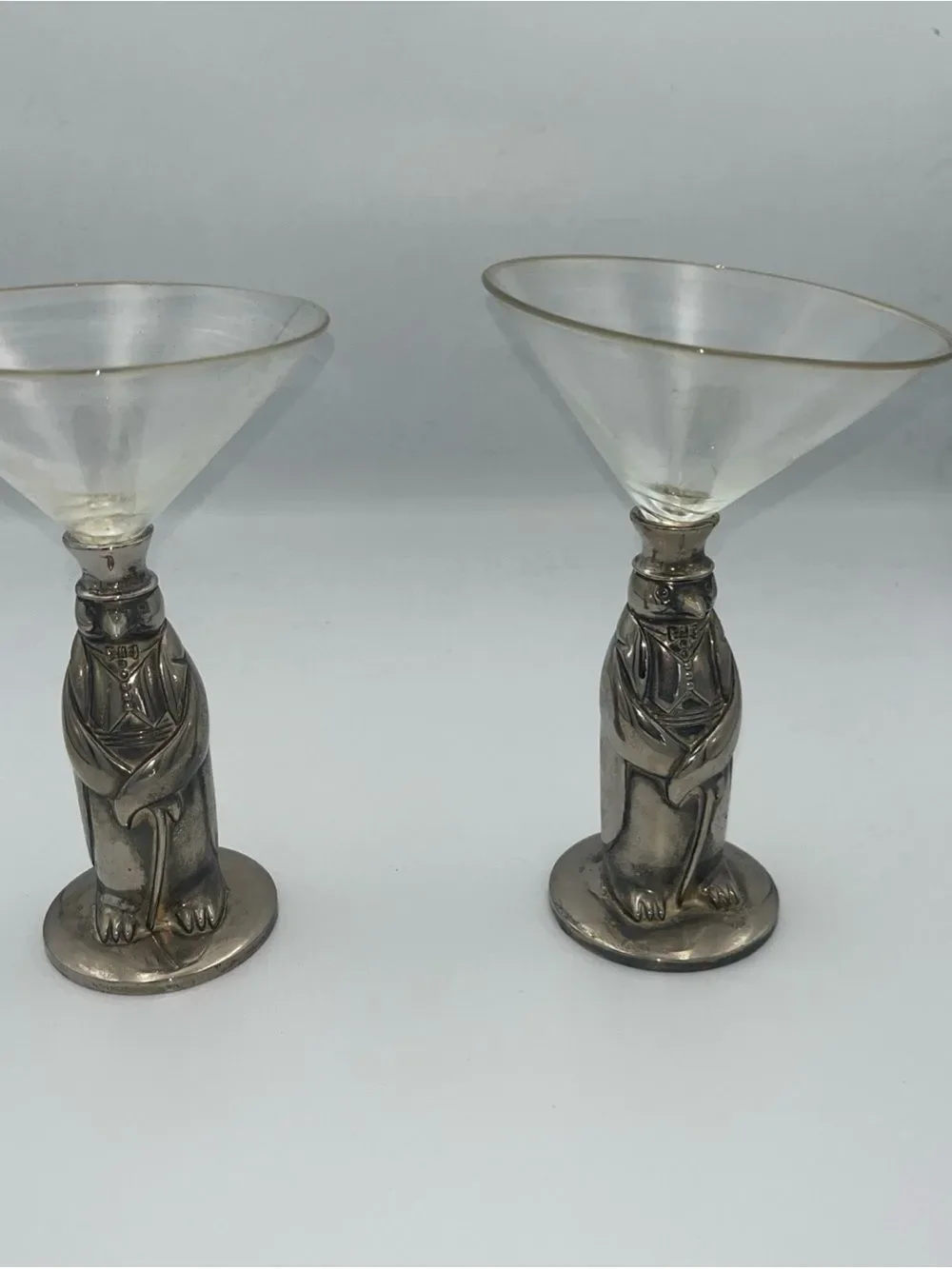 Vintage Mid-Century Towle Penguin Silver Plated Martini Glass Set of Two
